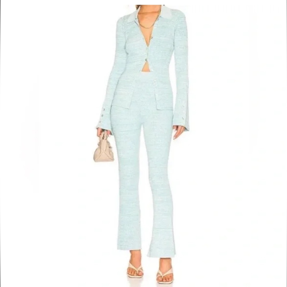 LE ORE Rimini Collared Cardigan and Pant Set in Sky & Arctic Marl Size Small